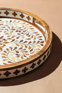 Round Shape Bone Inlay Serving Foods <b>Tray</b> for <b>Table</b> Top Decor Pattern Design Horn & <b>Wood</b> Serving Fruits Platter 2025 - Product Image 3