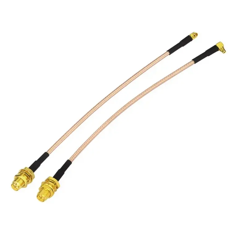 MMCX konektor laki-laki sudut kanan ke RP-SMA perempuan kabel RG316 RF pigtail panjang 10cm