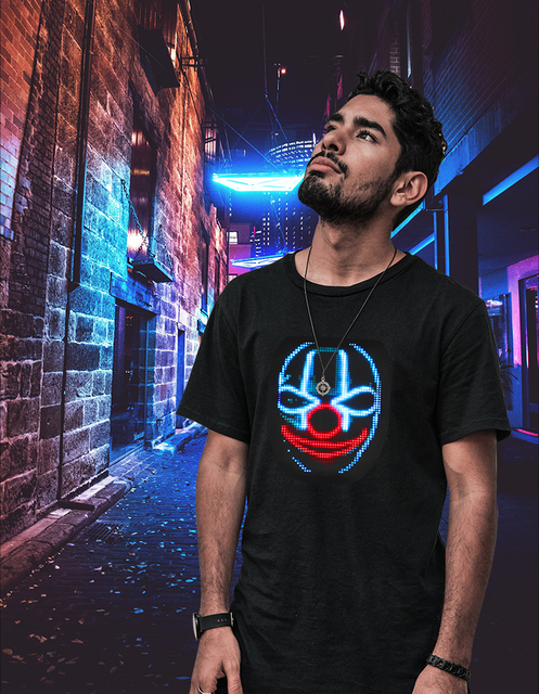 Programmable App LED T-Shirt Rechargeable Light up Shirts Glow in the Dark T-Shirt for Man/Women