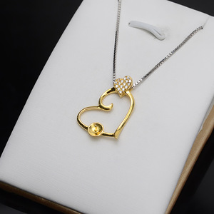 S925 Silver Love Heart Pendant with 6-8 Pearl Women's DIY <b>Jewelry</b> Accessories Empty <b>Tray</b> Semi-Finished Trendy 671 - Product Image 4