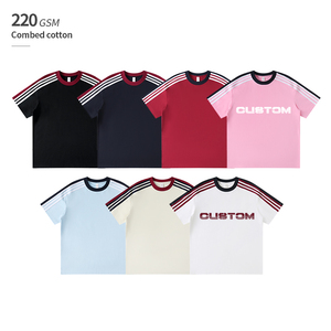 220 GSM High Quality Contrast Color Blocking Webbing Unisex Streetwear O-neck Short Sleeves <b>Tshirt</b> - Product Image 1