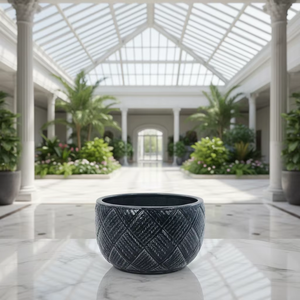 Pot de fleurs en céramique de style américain, gris foncé-noir, motif elliptique, finition émaillée, trou de drainage, 28,5 kg, écologique - Product Image 1