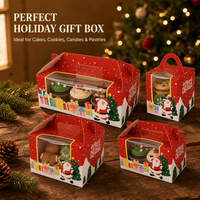 Pochettes en carton recyclables de Noël en gros avec fenêtre de présentation et poignée de transport pour l'emballage de pâtisseries à emporter