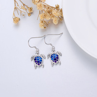 Bijoux fins, boucles d'oreilles en argent sterling 925, style océan, animal, tortue de mer bleue, pour femmes