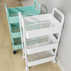 Chariot de rangement métallique à 3 niveaux avec roulettes pour salon et bureau à domicile, design minimaliste noir et blanc, chariot facile à déplacer - Product Image 2