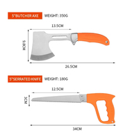Ensemble de 9 couteaux de chasse avec hache, scie, support à viande, boîte portable, gants jetables et aiguiseur de couteaux – Kit de couteaux de chasse d'extérieur