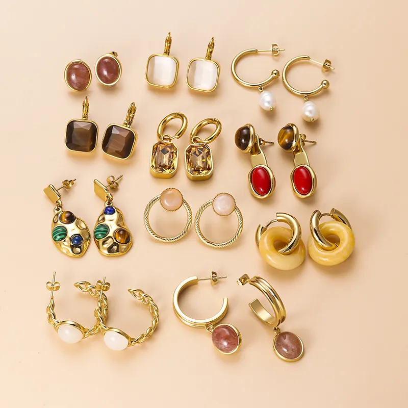 Fashion Stainless Steel Chunky Hoop Earrings Jewelry For Women 18K Gold Plated Huggie Statement CZ Dangle Earrings