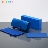 Boîte à lunettes de soleil de luxe, haute qualité, Logo personnalisé, sac UNIQUE bleu foncé, étui à lunettes en PU, emballage, YR-A1-009