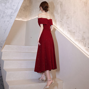 NNR Nuova Collezione Primavera <span class=keywords><strong>Abito</strong></span> da Sera Lungo ed Elegante da <span class=keywords><strong>Donna</strong></span> Linea ad A con Spalle Scoperte e Reggiseno Integrato Eco-Friendly Rosso <span class=keywords><strong>per</strong></span> Sposa e Festa <span class=keywords><strong>di</strong></span> Fidanzamento - Product Image 5