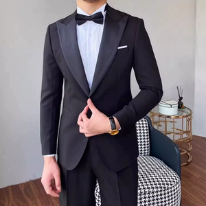 Traje de <span class=keywords><strong>Hombre</strong></span> Elegante para <span class=keywords><strong>Boda</strong></span> o Fiesta, Chaqueta y Pantalones Negros, Corte Slim Fit con un Botón - Product Image 1
