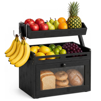 Grande boîte à pain en bois pour comptoir de cuisine avec panier à fruits pour bocaux de garde-manger