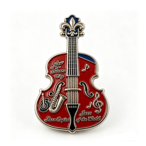 เข็มกลัดโลหะรูปไวโอลินแจ๊สแบบกำหนดเองเคลือบเงา 2 มิติ - ของที่ระลึกจากลุยเซียนาธีมความรักสำหรับคนรักดนตรี - Product Image 1