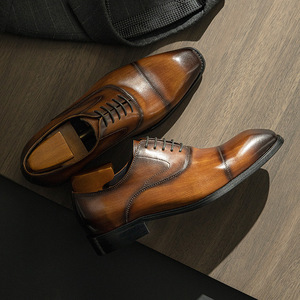 รองเท้าโลฟเฟอร์หนังผู้ชายพร้อมหัวเหลี่ยมรองเท้าทางการธุรกิจรองเท้าแต่งงานสไตล์อ็อกซ์ฟอร์ดผูกเชือก - Product Image 4