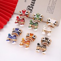 Porte-clés de voiture en alliage de zinc, style chinois créatif, danse du lion, strass, Kirin, petit pendentif, cadeau de luxe, dessin animé, vente en gros