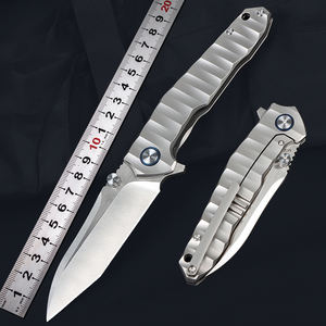 Hoja plegable de acero M390 de alta calidad 60HRC, cuchillo de bolsillo táctico Premium, mango de titanio, mecanizado CNC, excelente 60HRC OEM - Product Image 6