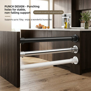 AMAKE <span class=keywords><strong>Tringle</strong></span> de <span class=keywords><strong>placard</strong></span> robuste en acier inoxydable noir, diamètre 1,3 po, réglable de 17 à 75 po, support mural détachable pour salles de bain, modèle Dfs - Product Image 2