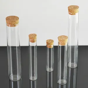 أنبوب اختبار زجاجي 45 مل مسطح/مدور مخصص بسعر المصنع أنبوب زجاجي من البورسليكات مع سدادة من الفلين