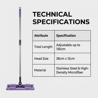 Serpillère plate en microfibre pour le nettoyage domestique, tête pivotante à 360 degrés, design fin, permet d'atteindre sous les canapés et les armoires, serpillère humide et sèche