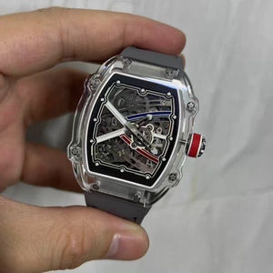 Reloj Automático de Cristal Transparente de Alta Calidad 6702 con Correa de Goma Gris - Product Image 4