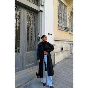 Abrigo largo tipo trench para mujer, color negro, marca Hosanna, con relleno de algodón, para otoño/invierno, talla grande, tejido de punto, cuero, peso personalizado, decoración estampada - Product Image 6