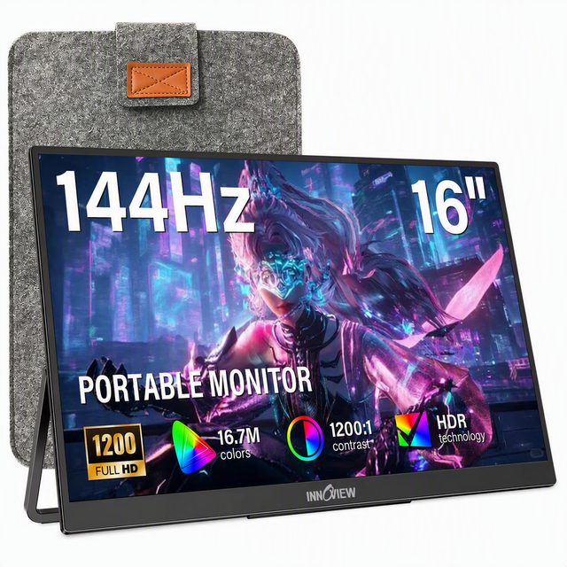 16 Inch Portable Monitor 144Hz 1200P FHD IPS Gaming Display With Protective Sleeve Cover Built in Speakers for Travel PC
