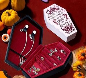 Factory Wholesale Gothic Style Coffin Velvet Jewelry Storage <b>Box</b> <b>Black</b> Exterior Red Interior Spooky Halloween Gift Packaging - Product Image 3