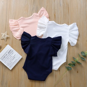 Mameluco de Verano para Bebé Niña Recién Nacida, de Manga Corta, con Volantes, Color Sólido - Product Image 1