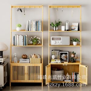 Bamboo Floor Standing <b>Coat</b> Rack 3 Tier Storage <b>Shelf</b> <b>With</b> <b>Hooks</b> Entryway Bedroom Multi Functional Organizer Cabinet - Product Image 4