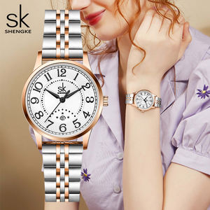 Shengke Estilos de moda Relojes de cuarzo para mujer Marca superior Señoras Correa de reloj de acero inoxidable Mujer Mejores regalos Reloj - Product Image 1