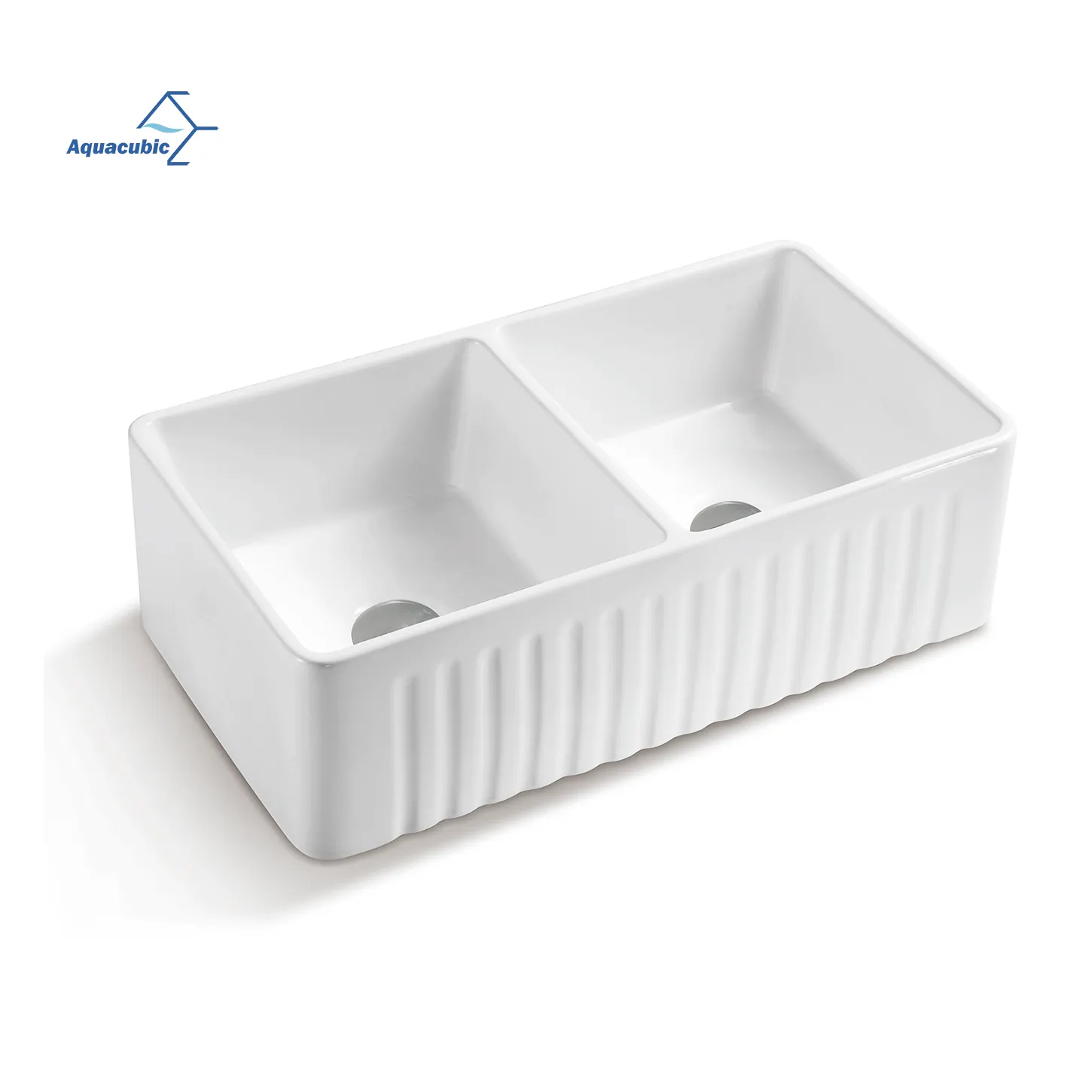 America free shipping 33 Inch White Double Basin 50/50 Apron Front Ceramic Porcelain Reversible Farm Kitchen Sink