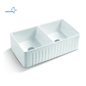 America Free Shipping 33 Inch White Double Basin 50/50 Apron Front Ceramic Porcelain Reversible Farm Kitchen Sink