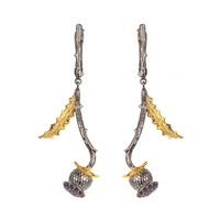 Améthyste naturelle En Forme De Fleur Design 925 En Argent Sterling Plaqué Or Ensemble De Bijoux
