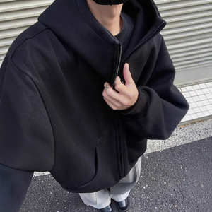 Sweat-shirt à capuche en molleton uni pour homme, poids lourd, coupe ample, manches longues, fermeture éclair sur le devant, décontracté, pour couple - Product Image 2