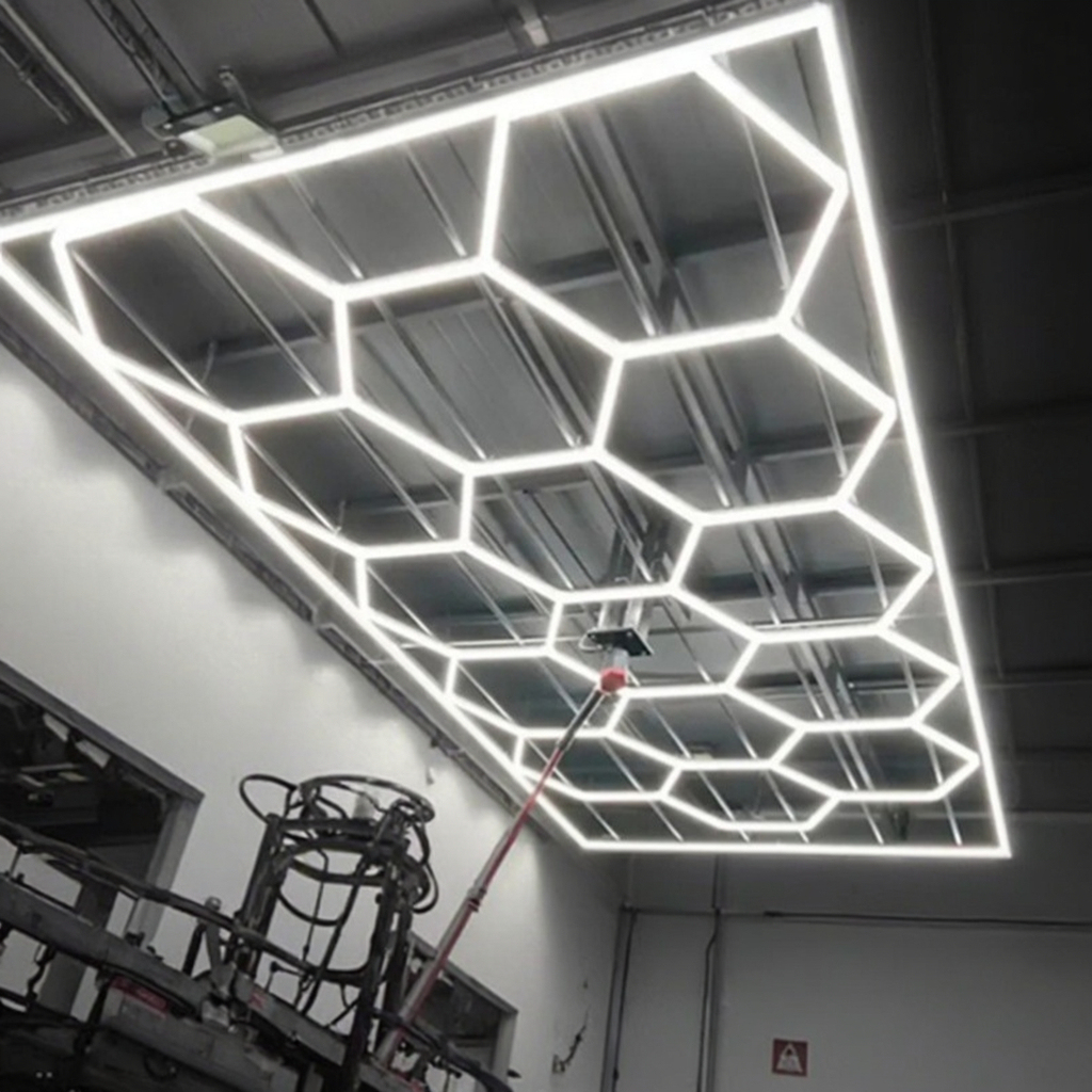 6500k 2.4*4.8m Ceiling Aluminum Led Honeycomb High Lightness Light Hexagonal Led Ceiling Light for Garage Honeycomb Work Lights