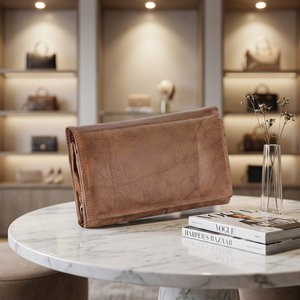 WRIZA Genuine Leather Long <b>Wallet</b> Unisex <b>Zipper</b> Closure Durable Minimalist Style Daily Use BrownWomen's Vintage Style Anti-Theft - Product Image 6