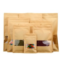 Bolsa de Papel Kraft Marrón con Cierre Ziplock Personalizada de Fábrica, con Sellado de Tres Lados y Ventana Transparente para Envasado de Frutos Secos y Nueces