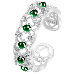 Natural genuine A-grade jade <b>black</b> jade jade lace hollowed-out <b>ring</b>, S925 silver inlay, women's handpiece, adjustable - Product Image 4