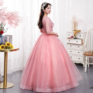 Prom Dress Ball Gown Scoop Neck Chiffon Floral Print Pink Long Evening Gown Women's Formal Wear - Product Image 4