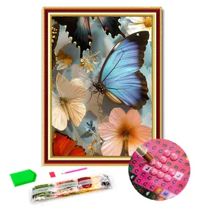 Blue Butterfly Full Round Diamond Mosaic Landscape Diamond Embroidery Kit Rhinestone 5d Diy Diamond Painting Home Decoration