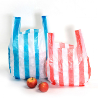 Sacs d'emballage alimentaire de transporteur de gilet de t-shirt en plastique PE d'impression de rayure de couleur rouge transparente de HDPE pour le marché d'épicerie