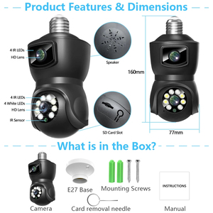 6MP ống kính kép E27 Bóng đèn Wifi PTZ Camera Màn Hình kép tự động theo dõi trong nhà không dây an ninh giám sát V380 Pro IP Camera - Product Image 2