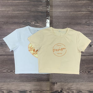 "Tops cortos de algodón personalizados de verano para mujer, cuello redondo ajustado y OEM disponible" - Product Image 2