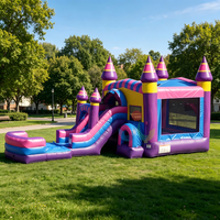 Kommerzielles Pastellfarbenes Aufblasbares Hüpfburg-Set mit Wasserrutsche und Planschbecken-Kombination für Kindergeburtstage und Eventverleih