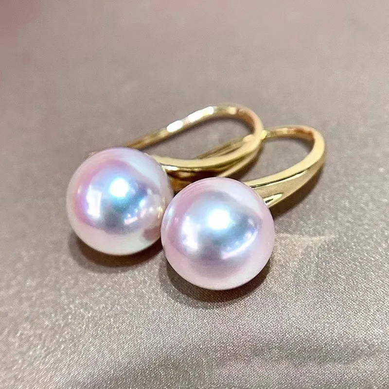 Orecchini di gioielli raffinati con perle 7.5-8mm di acqua di mare Akoya perfetto rotondo 14K oro giallo perle pendenti/orecchini pendenti per donna