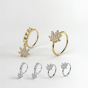 골드 도금 코 링 클리어 보석 크리스탈 스톤 냄비 잎 코 피어싱 구부릴 수있는 후프 코 스터드 링 스테인레스 스틸 셉텀 링 - Product Image 6