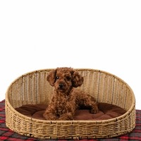 Grand panier tressé pour animaux de compagnie en rotin PP, respirant, lavable et durable, pour chiens et chatons d'intérieur, idéal pour la décoration du salon