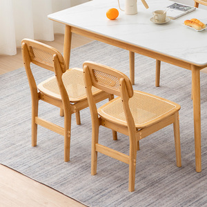 Rattan Dining Chair Japanese Style Minimalist Modern Backrest Chair For Home Small Apartment Nordic Design - Product Image 2