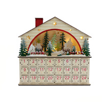 Calendrier de bureau en bois en forme de maison avec lumières LED de Noël, motif cerf de la forêt, pour compte à rebours de Noël, style américain pour la maison