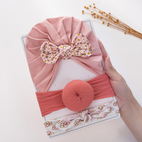 Bonnet 3 pièces imprimé beignet, lapin indien, oreilles de lapin, bandeau pour bébé, ensemble de couvre-chef pour enfants