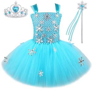 Productos Populares de HP, ODM OEM, Vestido de Tul Azul de Princesa Elsa con Copos de Nieve para Niñas, Disfraz de Halloween para Niños - Product Image 1